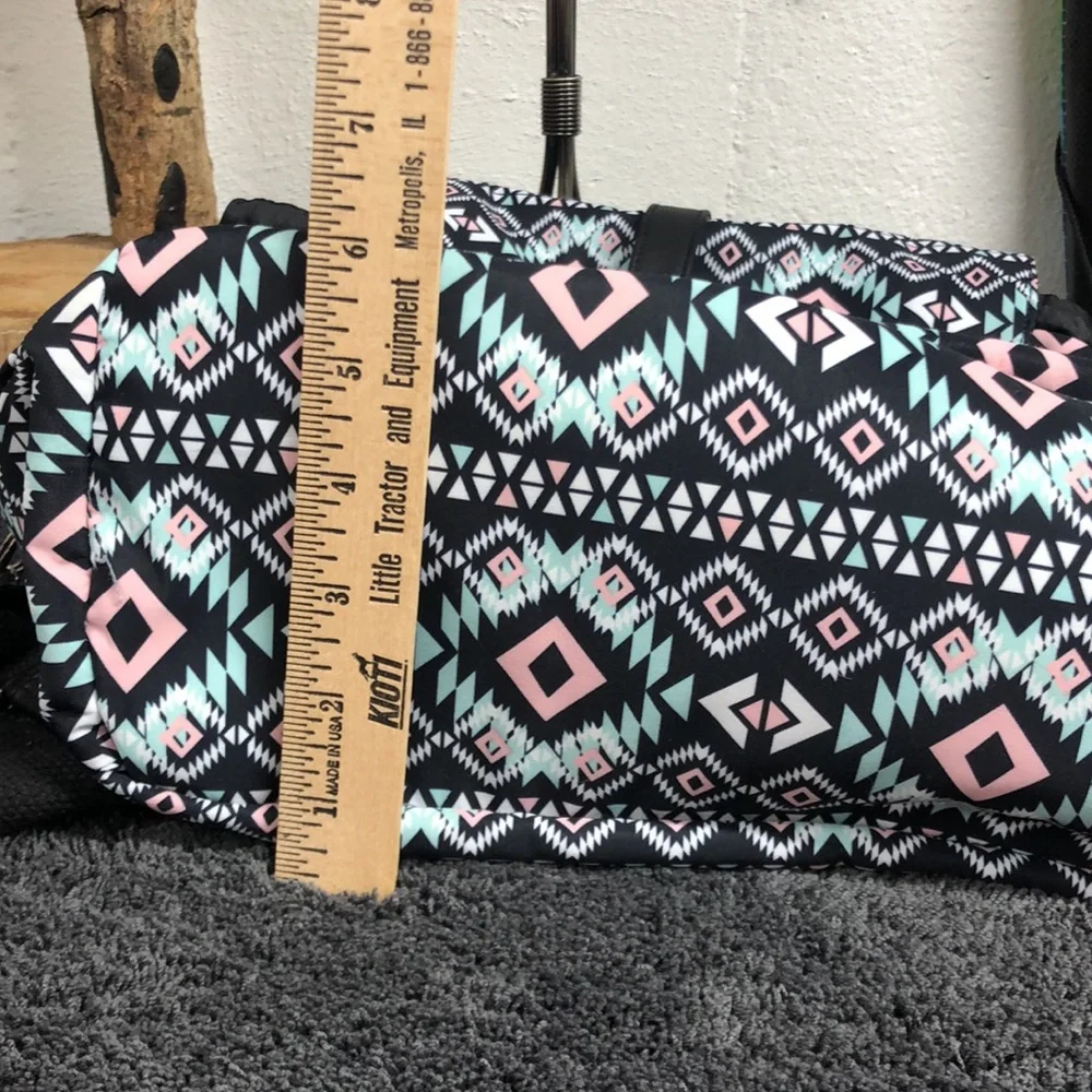 Large‎ backpack purse Aztec print teal blush and black drawstring closure